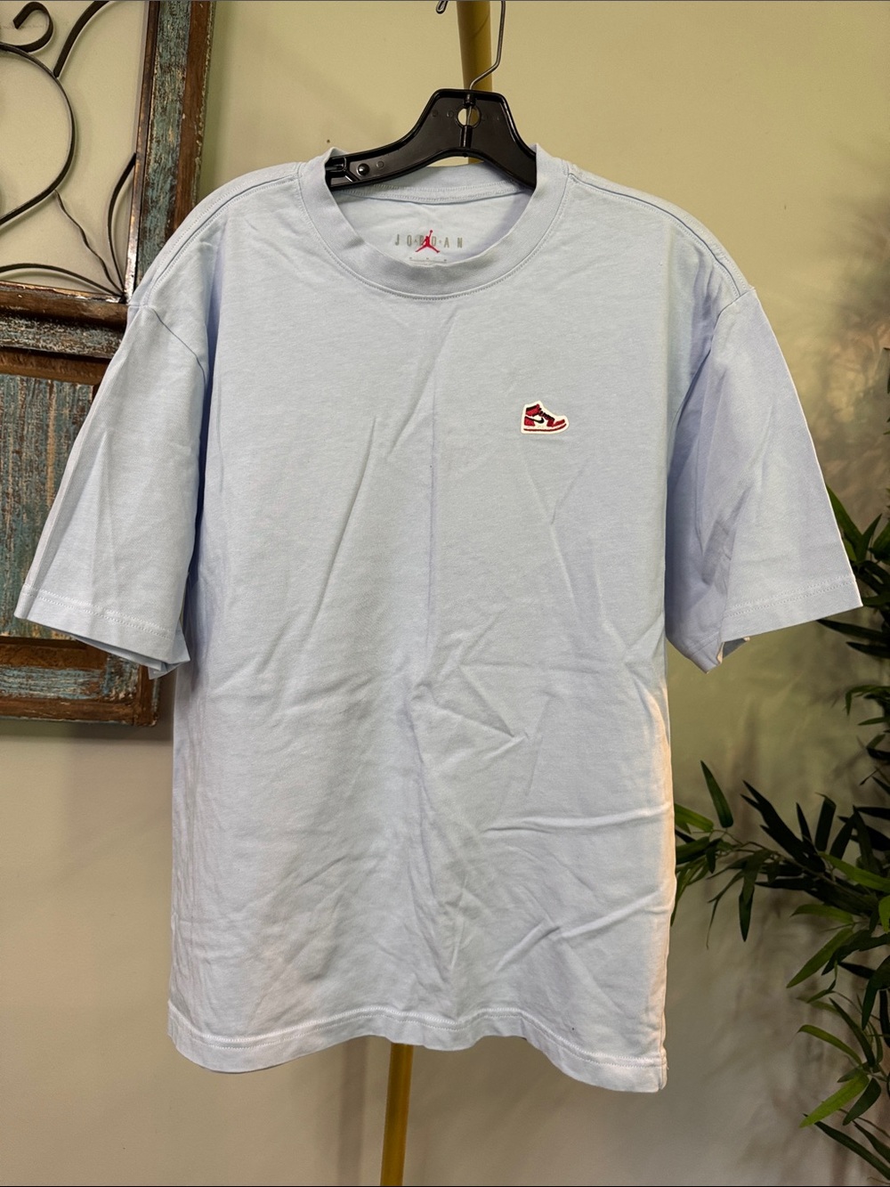 Jordan Light Blue Short-Sleeve Crewneck T-Shirt with Red shoe Logo